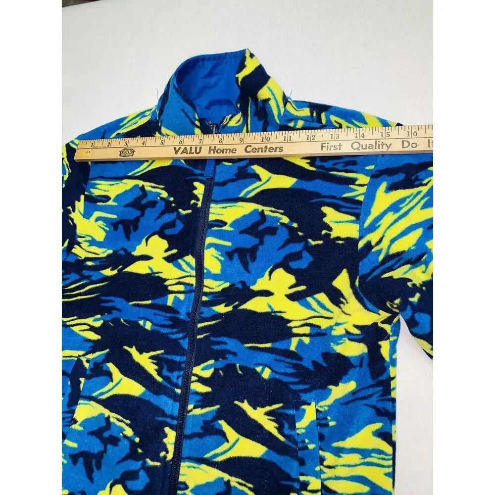 Sz 8 Athletech Youth Reversible Lightweight Jacket Brite Blue & Yellow/Blue Camo